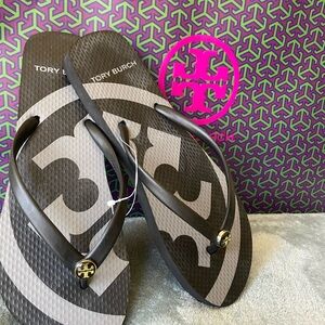 Tory Burch Black and Gray Flip Flops